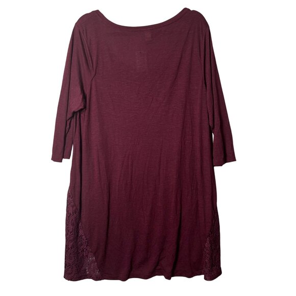 Torrid Womens 2 2X 18-20 Deep Merlot Lace Inset Top‎ 3/4 Sleeve Stretchy - Picture 2 of 9